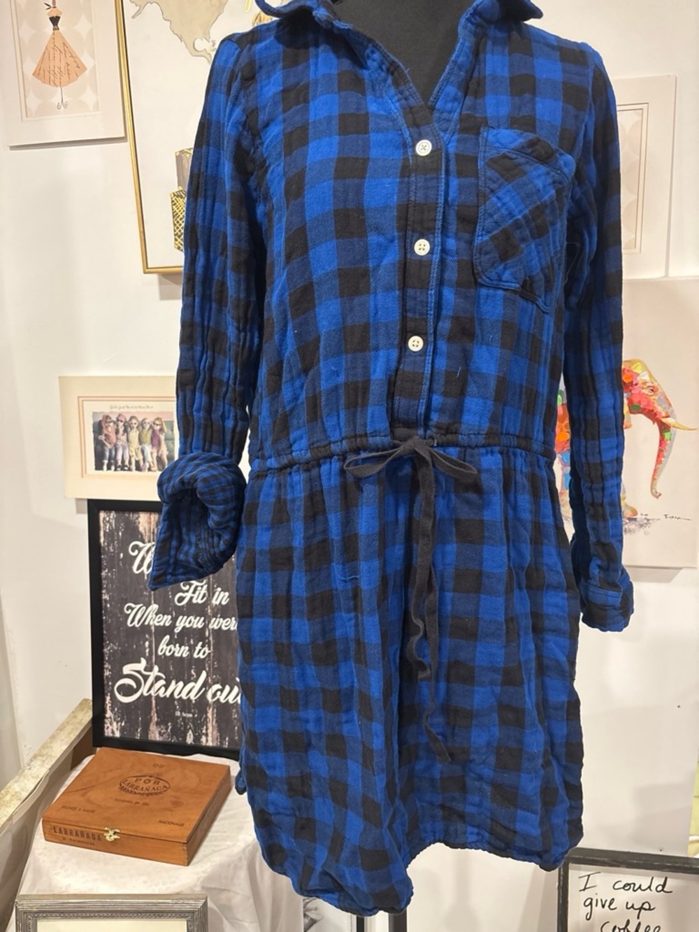 GAP Blue and Black Plaid Mini Shirt Dress #fall